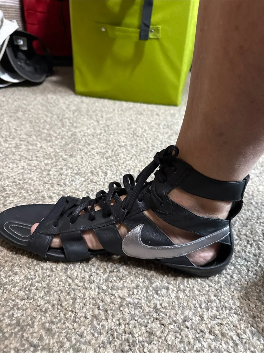 Rare Nike Black Strappy Sandals with Silver Swoosh